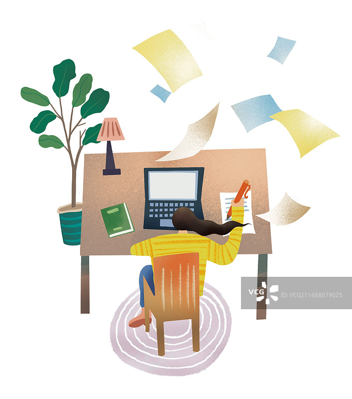 卡通现代女性女人办公电脑充电学习知识前途未来成长彩色插图插画图片素材