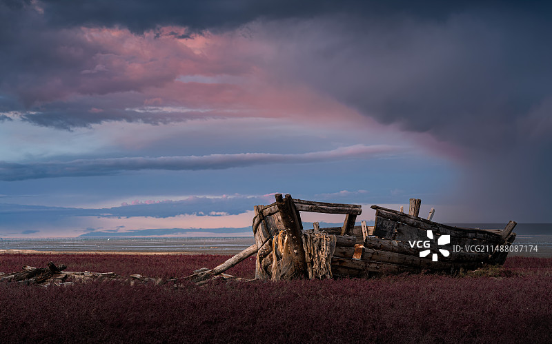 盖州团山海洋公园古船走廊废弃渔船图片素材