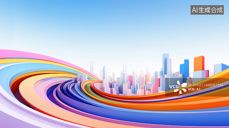 【AI数字艺术】科技感KV主视觉论坛峰会高峰论坛蓝色会议背景墙展板海报图片素材