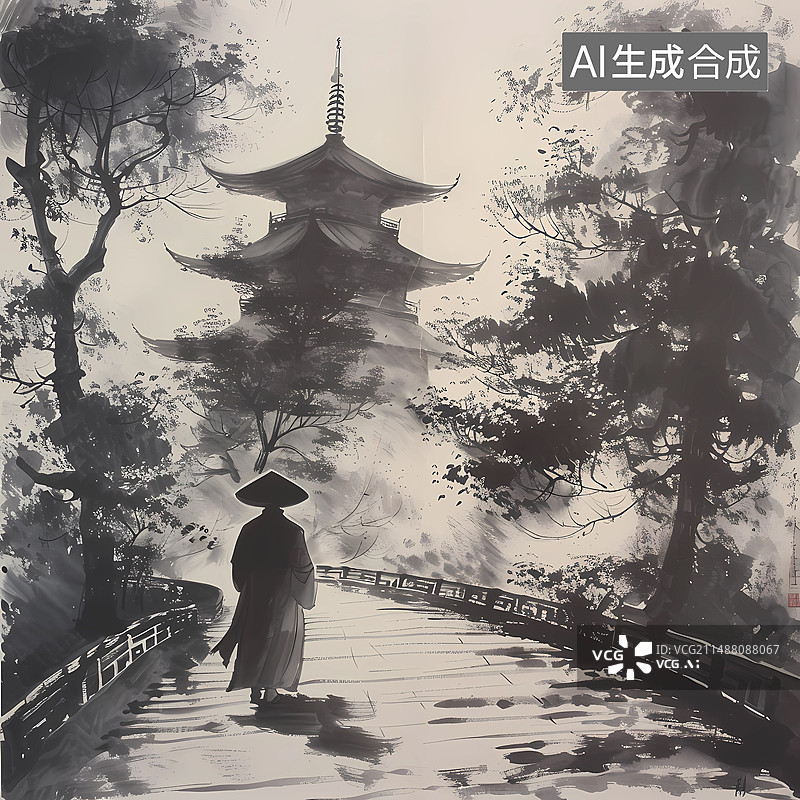 【AI数字艺术】中国风快意江湖武侠水墨画背景图片素材