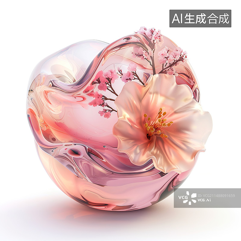 【AI数字艺术】白色背景上的玻璃花朵特写镜头图片素材