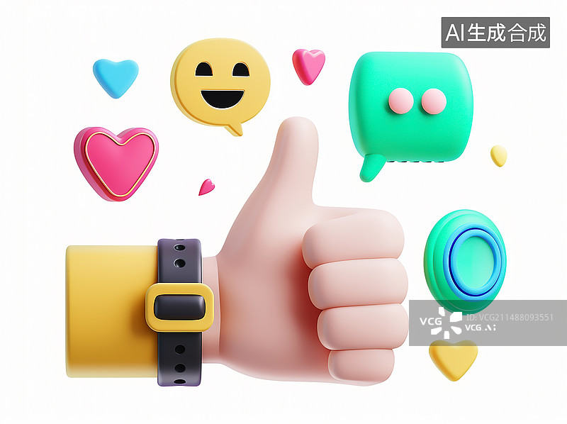 【AI数字艺术】一只手竖起大拇指的3D图标图片素材