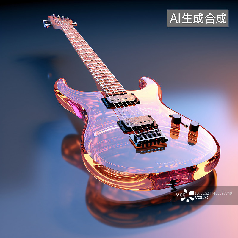 【AI数字艺术】3d玻璃材质半透明乐器吉他图片素材
