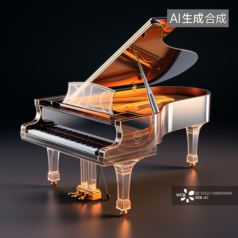 【AI数字艺术】3d玻璃材质半透明乐器钢琴图片素材