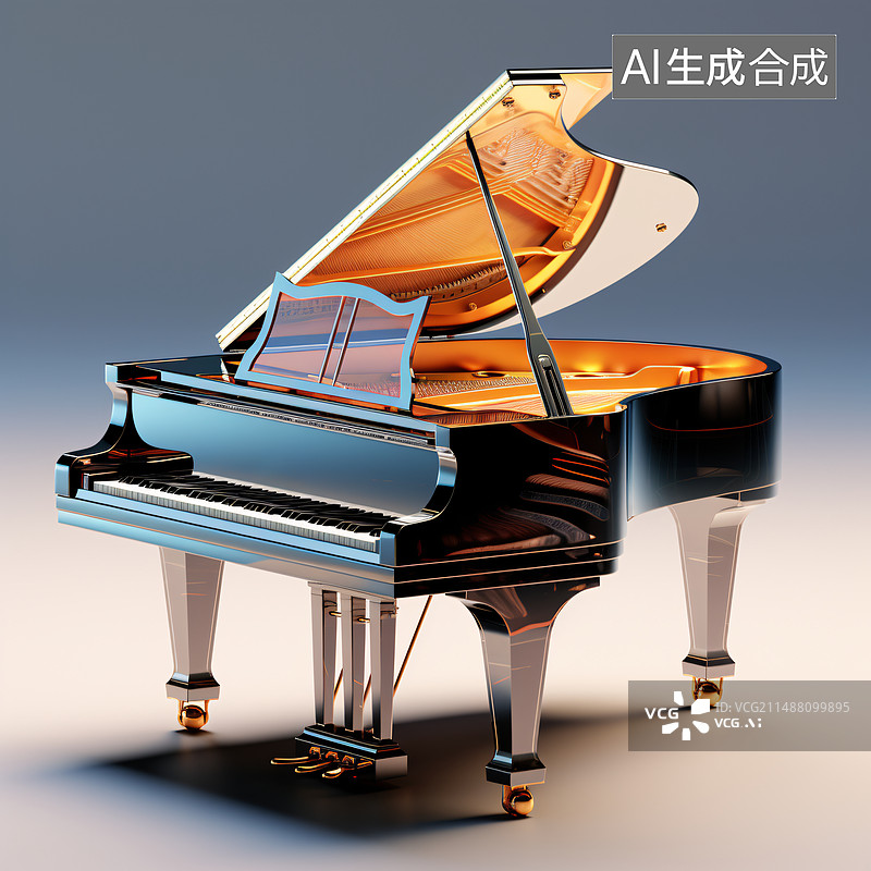 【AI数字艺术】3d玻璃材质半透明乐器钢琴图片素材