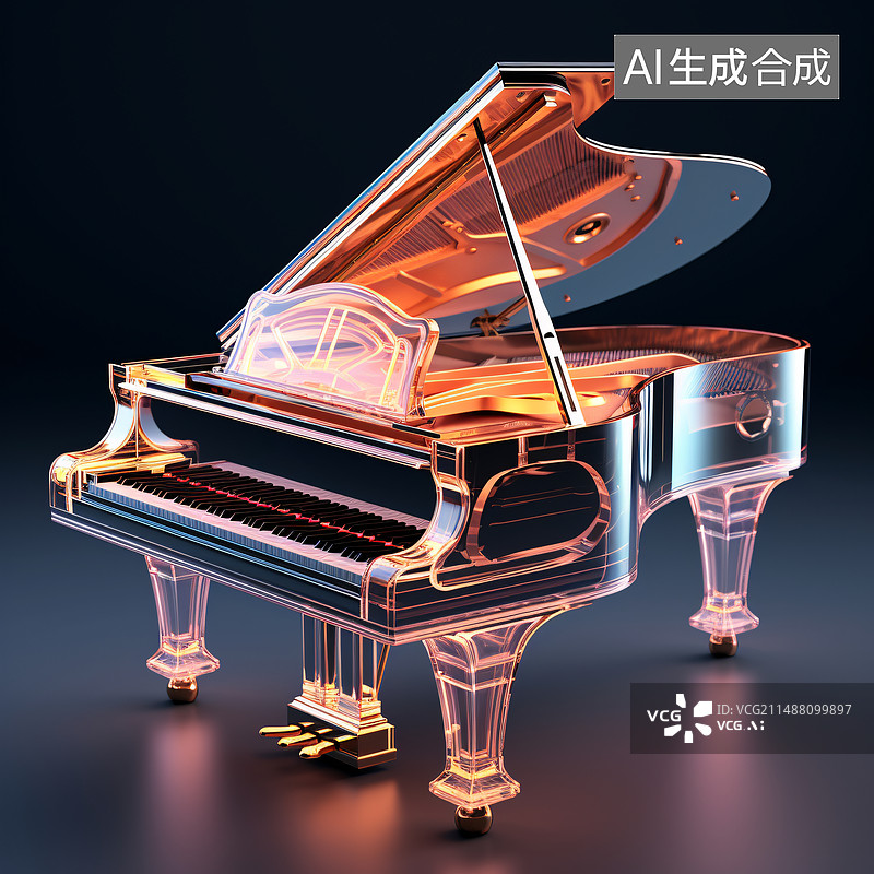 【AI数字艺术】3d玻璃材质半透明乐器钢琴图片素材