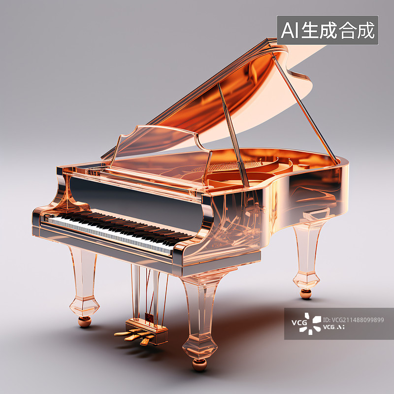 【AI数字艺术】3d玻璃材质半透明乐器钢琴图片素材