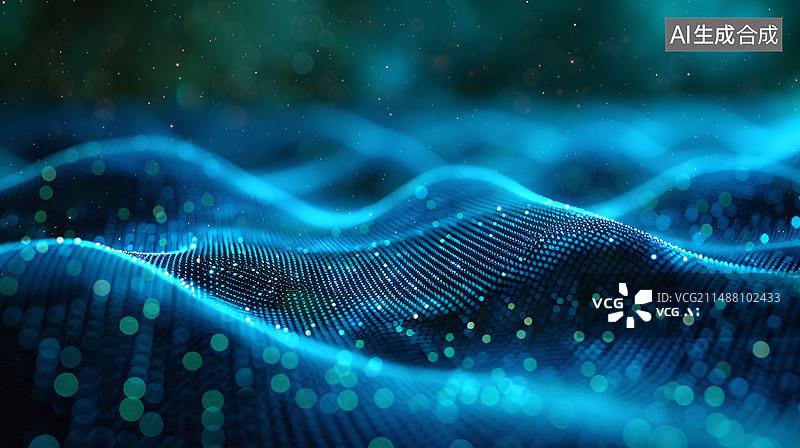 【AI数字艺术】抽象点绿波渐变纹理技术背景，数据隧道背景图片素材