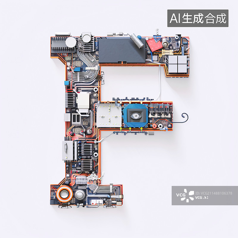 【AI数字艺术】字母F机械3D立体字艺术字图片素材