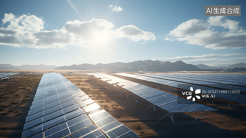 【AI数字艺术】荒漠里的太阳能面板图片素材