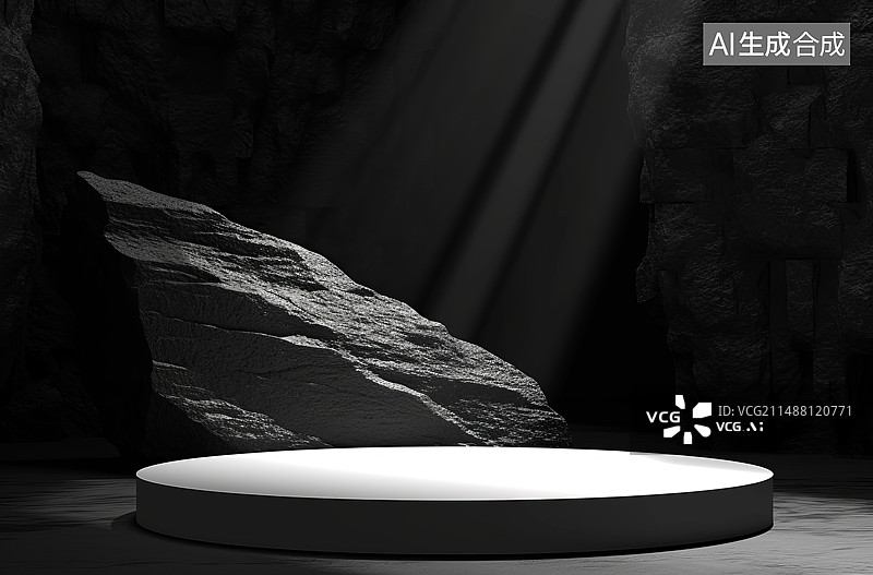 【AI数字艺术】3D渲染室内科幻展示平台图片素材