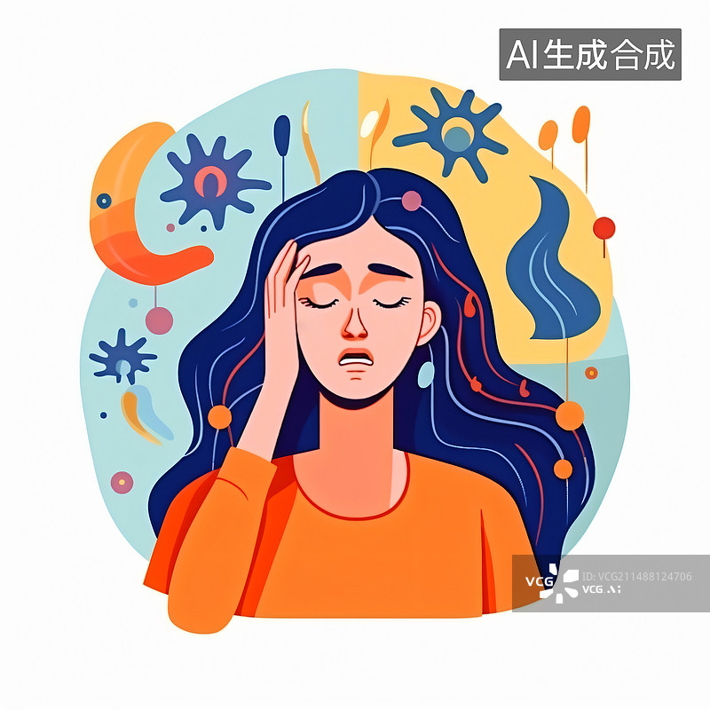 【AI数字艺术】悲伤消极心理健康治愈的插画图片素材