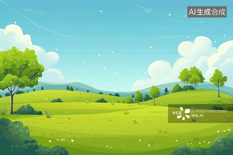 【AI数字艺术】绿色春天户外插画图片素材