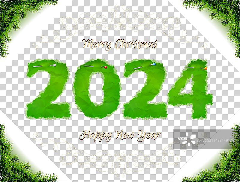 2024年新年：图钉固定的皱纸图片素材