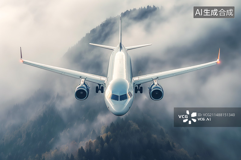【AI数字艺术】飞行在空中的大型客机图片素材