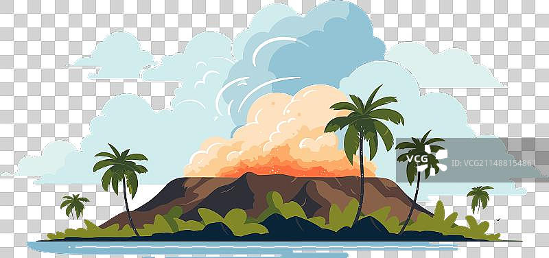 热带岛屿火山爆发棕榈树图片素材