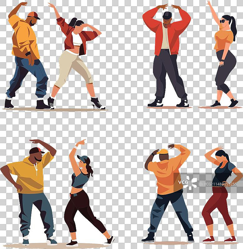 四人休闲装扮跳嘻哈舞图片素材