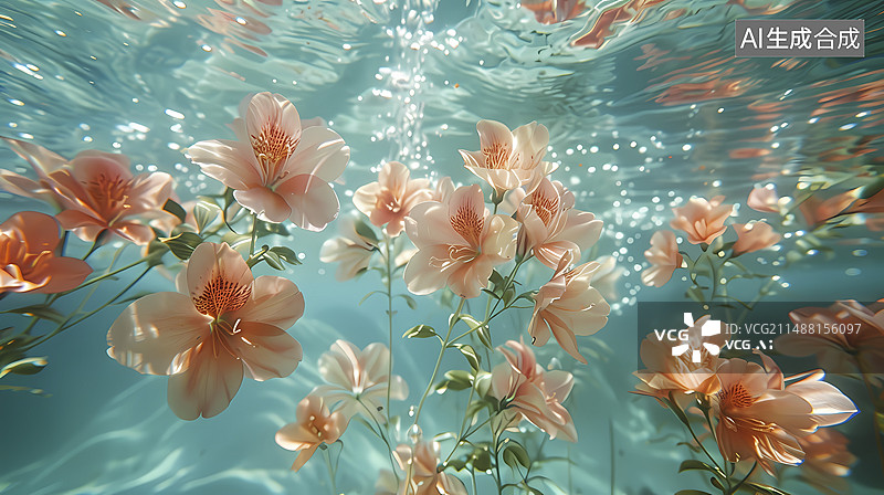 【AI数字艺术】数码梦幻繁花入水场景抽象图形海报网页PPT背景图片素材