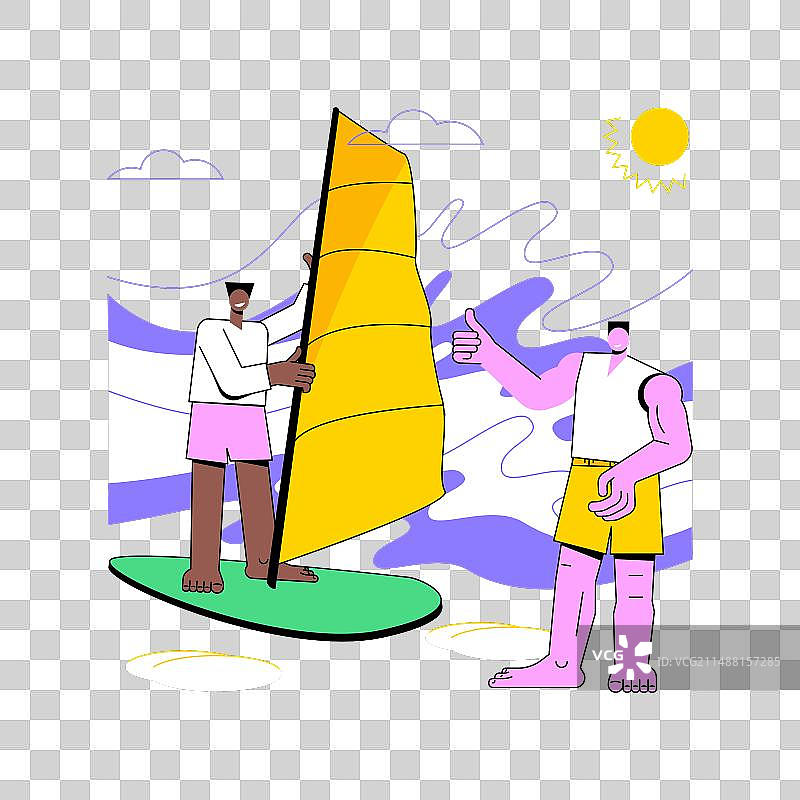 卡通冲浪尝试图片素材