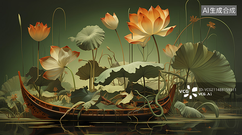 【AI数字艺术】通透花朵荷花睡莲壁纸背景海报装饰画图片素材