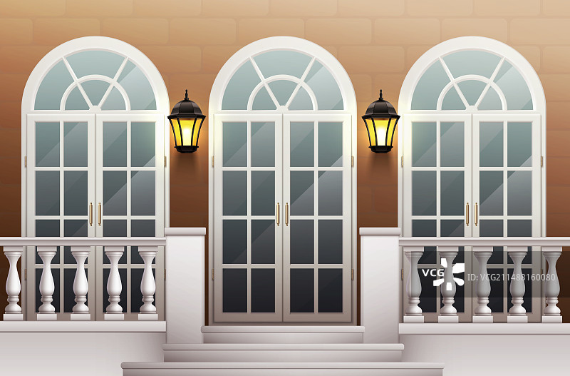 带有门廊和栏杆的宫殿外墙图片素材