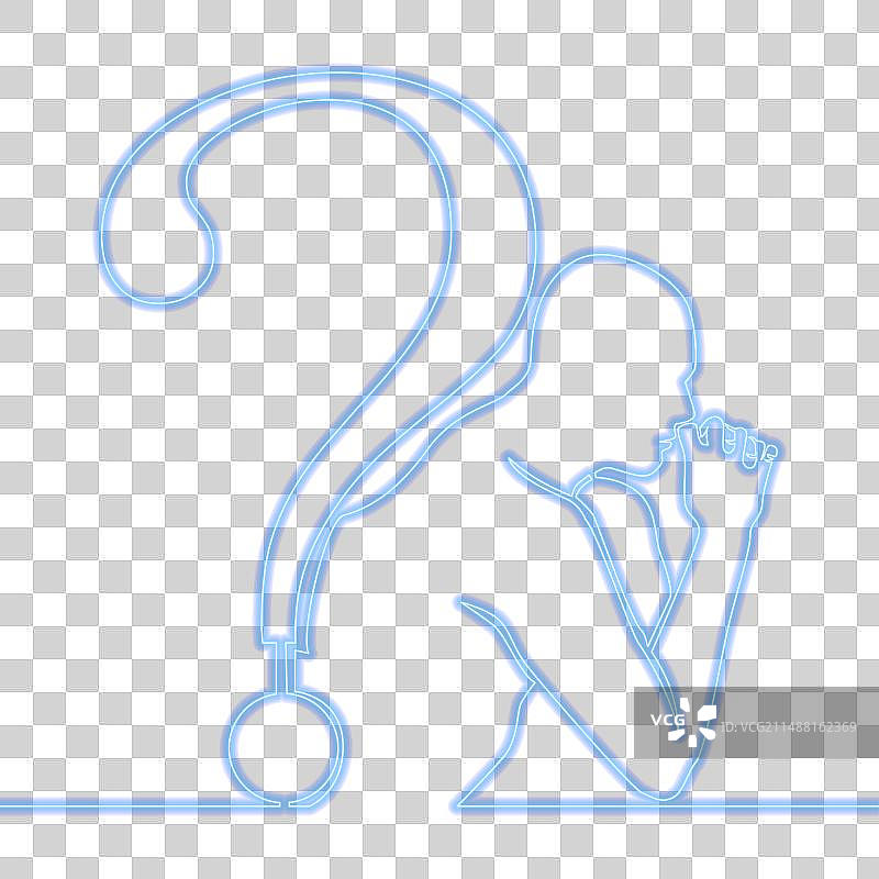 男子思考问号霓虹概念图片素材