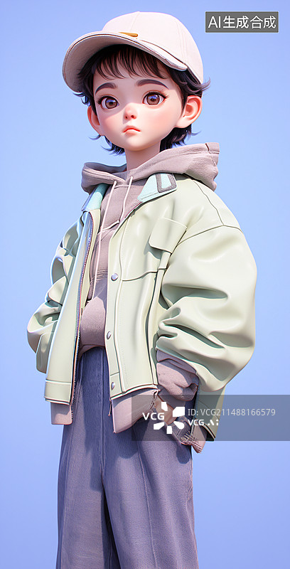 【AI数字艺术】可爱的穿休闲衣服男生模特3D人物图片素材