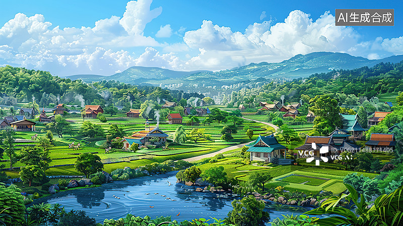 【AI数字艺术】新农村建设下的生态环境图片素材