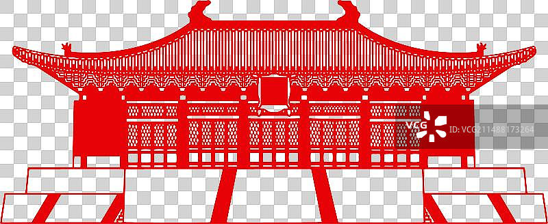 红色剪纸永乐宫古建筑插画图片素材