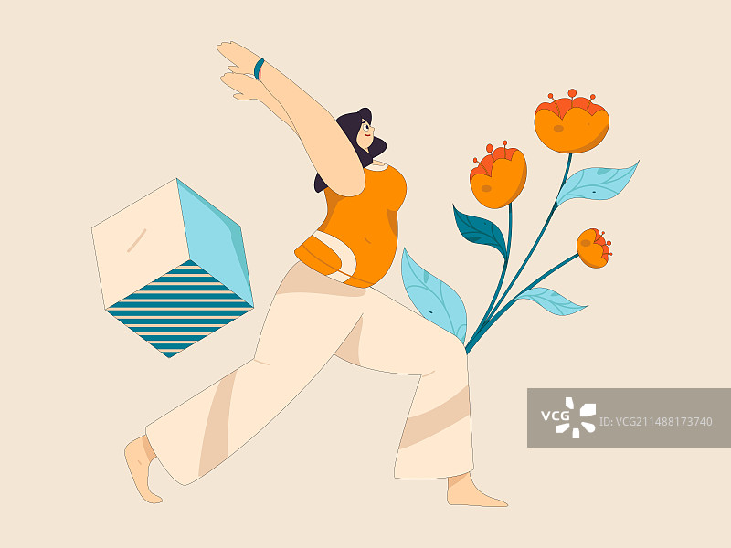 练习瑜伽身心健康扁平矢量人物概念运营手绘插画图片素材