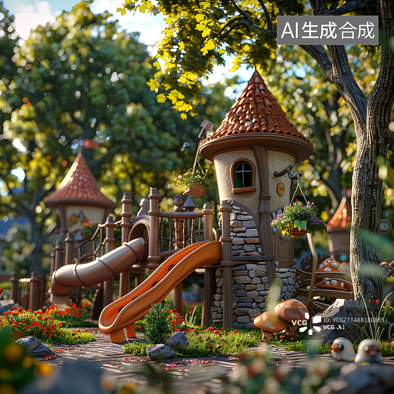 【AI数字艺术】房地产楼盘游乐园3d模型广告设计3d素材图片素材