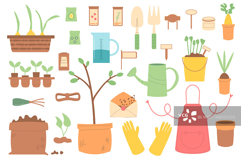 农业季节性园艺工具套装图片素材
