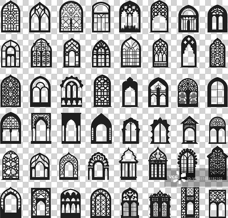 东方窗户剪影伊斯兰清真寺图片素材