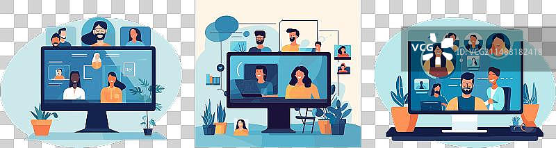 会议视频通话自由职业者商务朋友图片素材