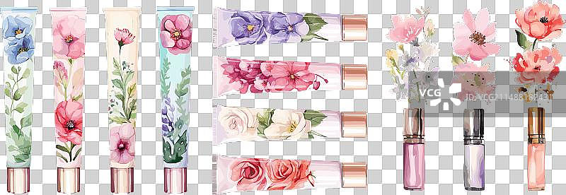 带有花卉装饰的化妆品软管护手霜图片素材