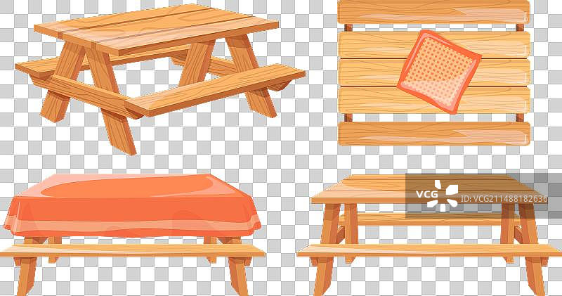 卡通木制野餐桌花园桌图片素材