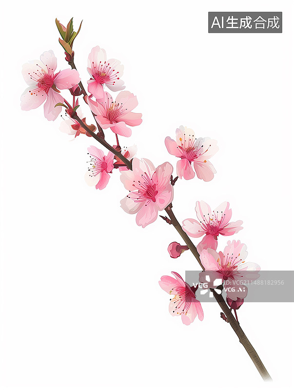 【AI数字艺术】盛开的樱花的分支孤立在白色背景图片素材