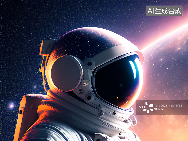 【AI数字艺术】太空中的宇航员头盔特写图片素材