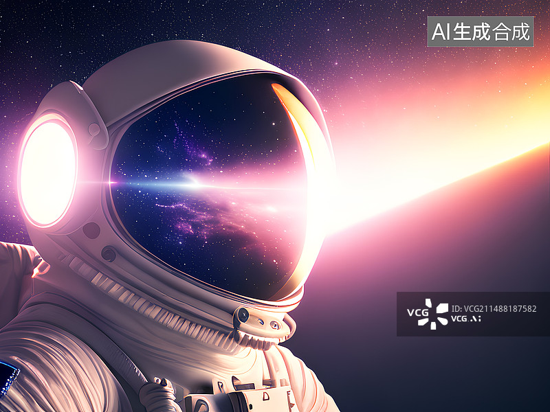【AI数字艺术】太空中的宇航员头盔特写图片素材