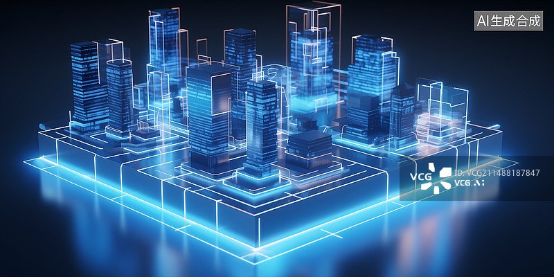 【AI数字艺术】3D智慧城市风光大数据概念微缩模型图片素材