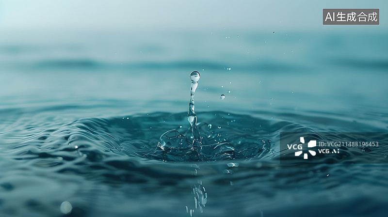 【AI数字艺术】一滴水跌落坠入大海图片素材