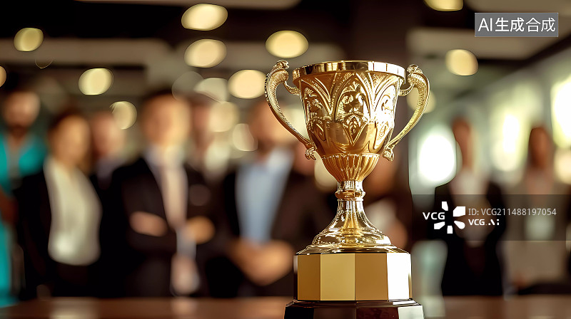 【AI数字艺术】公司团队和荣誉奖杯概念背景图图片素材
