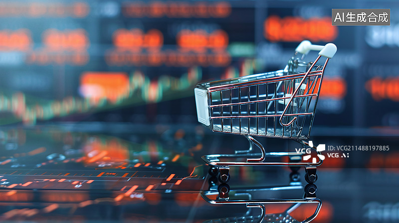 【AI数字艺术】购物车和股市数据背景图片素材