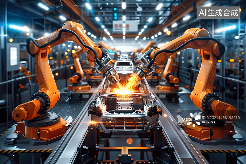 【AI数字艺术】汽车生产线工作的机械臂图片素材