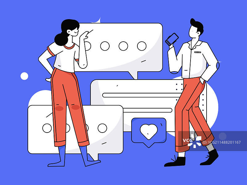 虚拟的人物社交沟通概念商业扁平矢量手绘插画图片素材