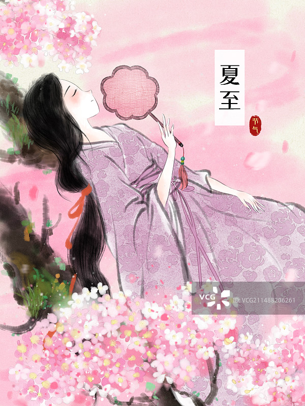 二十四节气水墨风仕女系列图海报模板-如梦令1图片素材
