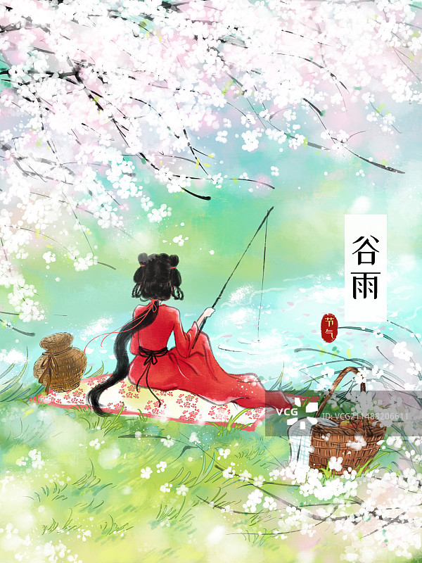 二十四节气水墨风仕女系列图海报模板-如梦令1图片素材