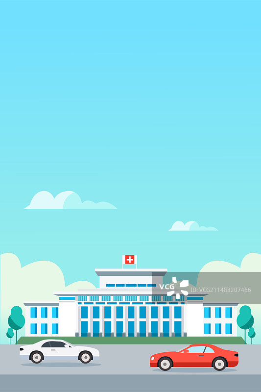 外观室外城市医院大楼建筑场景扁平风矢量插画图片素材
