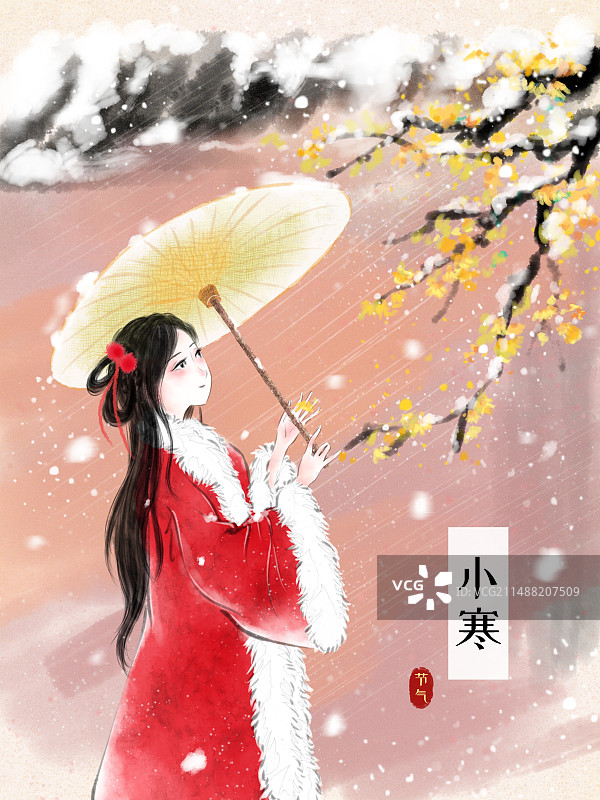 二十四节气水墨风仕女系列图海报模板-如梦令1图片素材