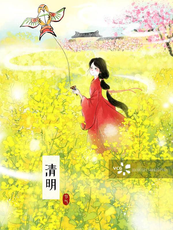 二十四节气水墨风仕女系列图海报模板-如梦令1图片素材